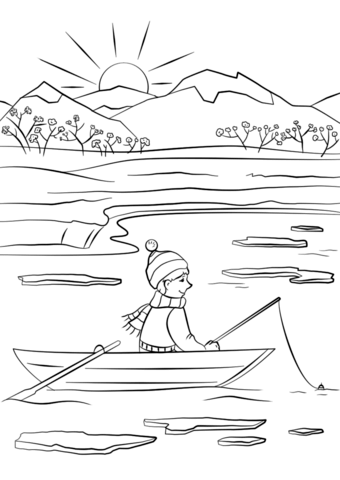 Spring Fishing Coloring Page